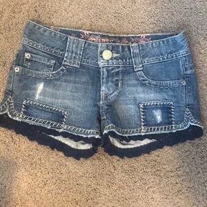 Designer denim patchwork shorts